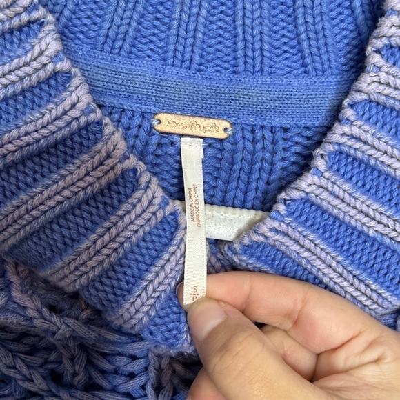 Free People Sweetheart Chunky Knit Sweater Blue S - Picture 5 of 6